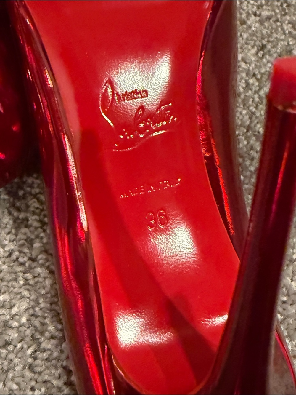 Christian Louboutin Red Patent Pointed-Toe Stiletto Pumps - Picture 8 of 8